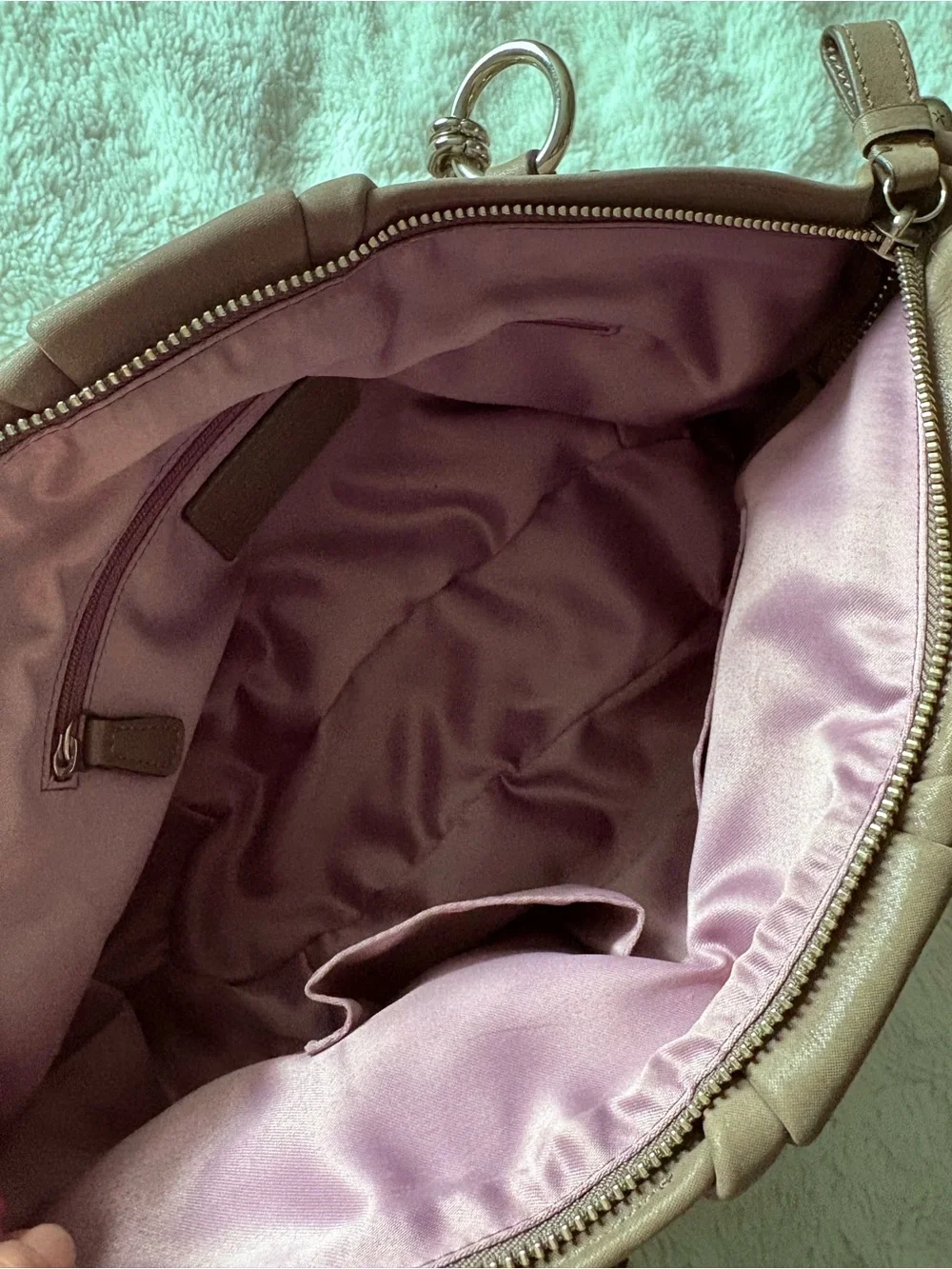 Coach Taupe Pleated Leather Sophia Satchel